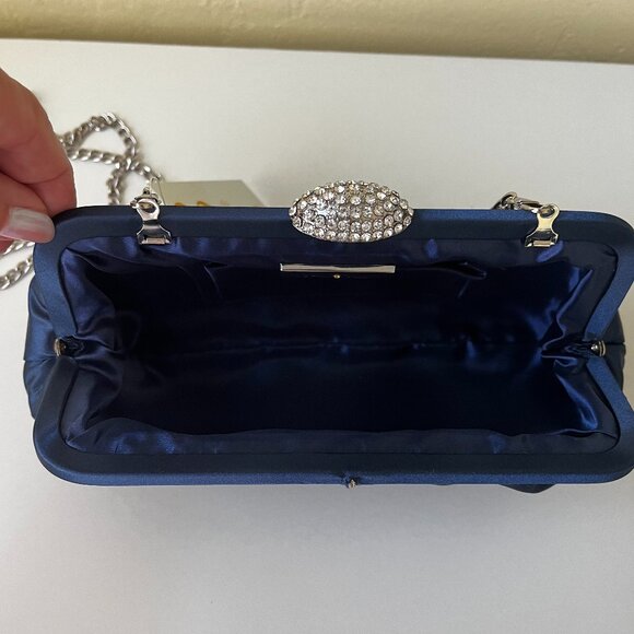 NINA Concord Navy Blue Satin Dress Clutch Purse ~ NEW w/tag and box - Picture 2 of 9